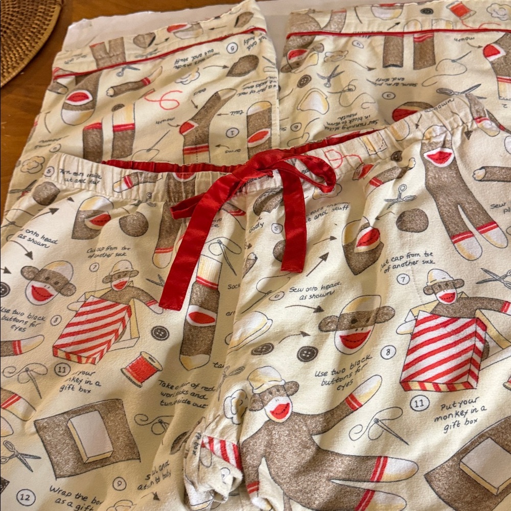 Nick & Nora Cream and Red Christmas  monkeys Pajama Set - Picture 10 of 12
